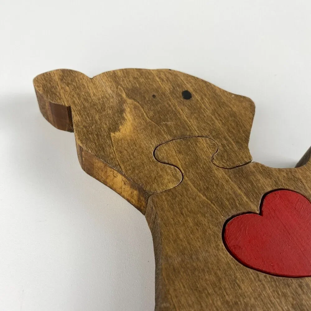 VTG Handmade Stained Wooden Bear Jigsaw Puzzle Figurine Retro Decor 7
